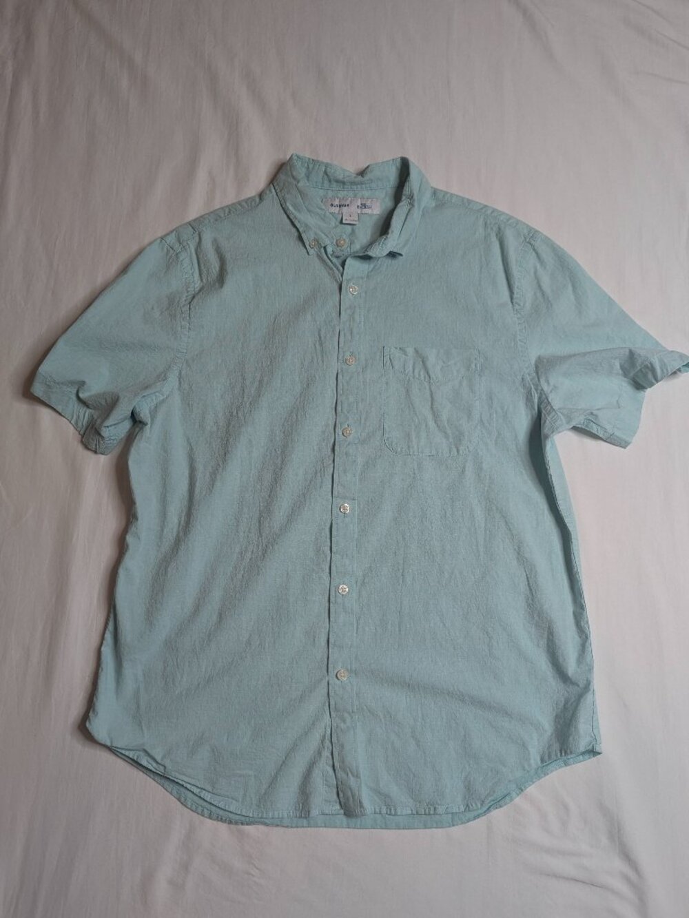 Old Navy Mens Light Blue Short Sleeved Button Down SLim Fit Shirt,  Size Large
